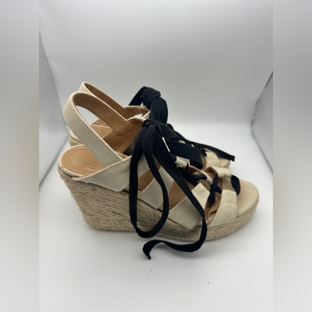 Castanet Size 39 Espadrilles Sandals with Black Lace up tie - Picture 2 of 9